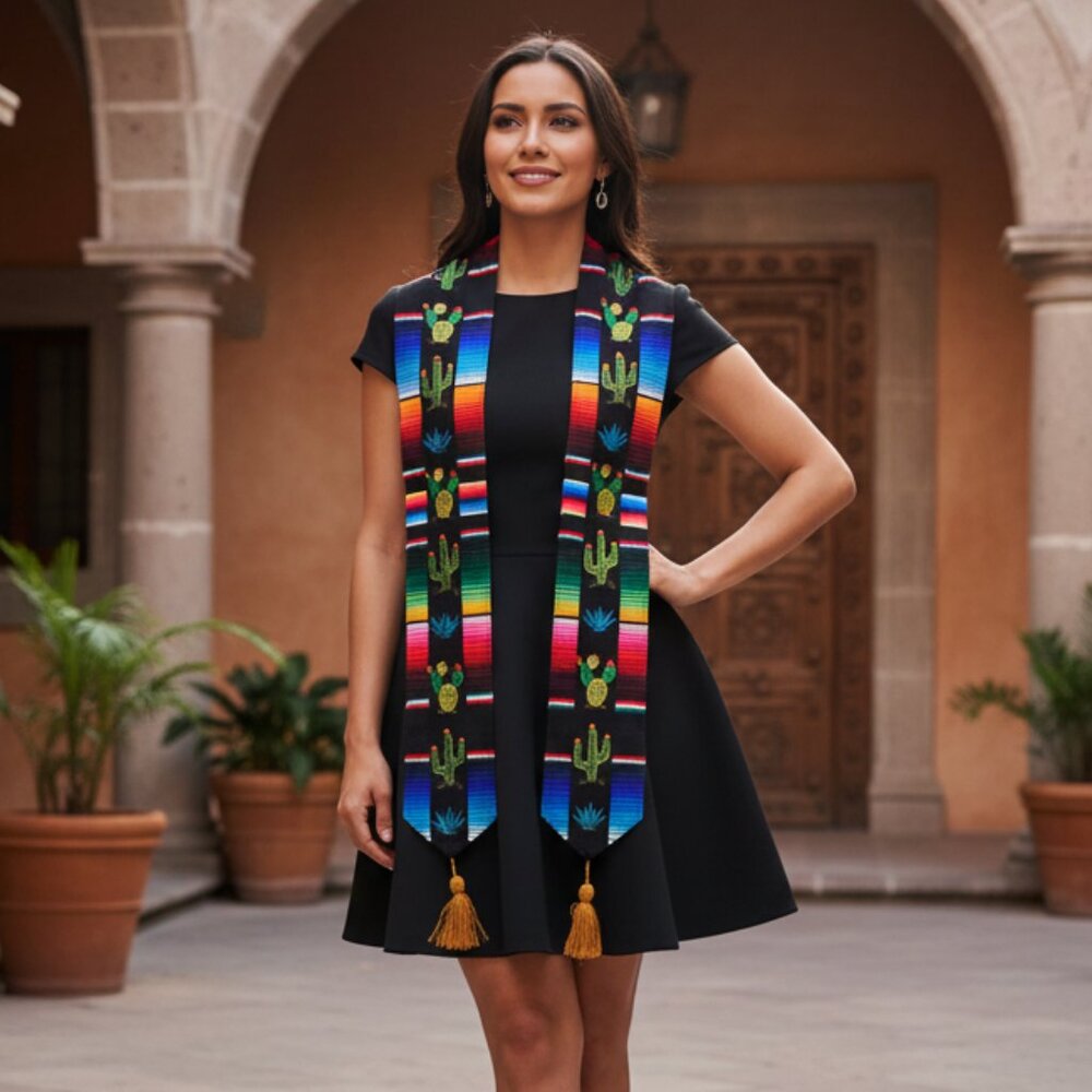 Cactus embroidered serape Mexican graduation stole